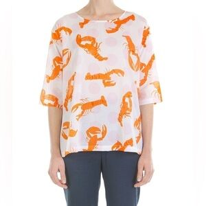 GORMAN Lightweight Pink and Orange Polka Dot Lobster 100% Cotton Top Size S EUC